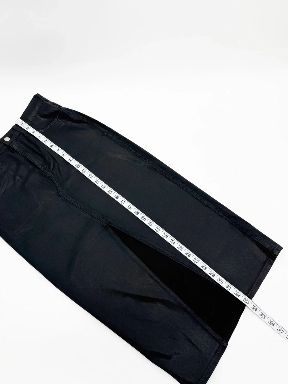 Hudson Black Coated Denim Midi Maxi Fashion Skirt Front Slit Size 28